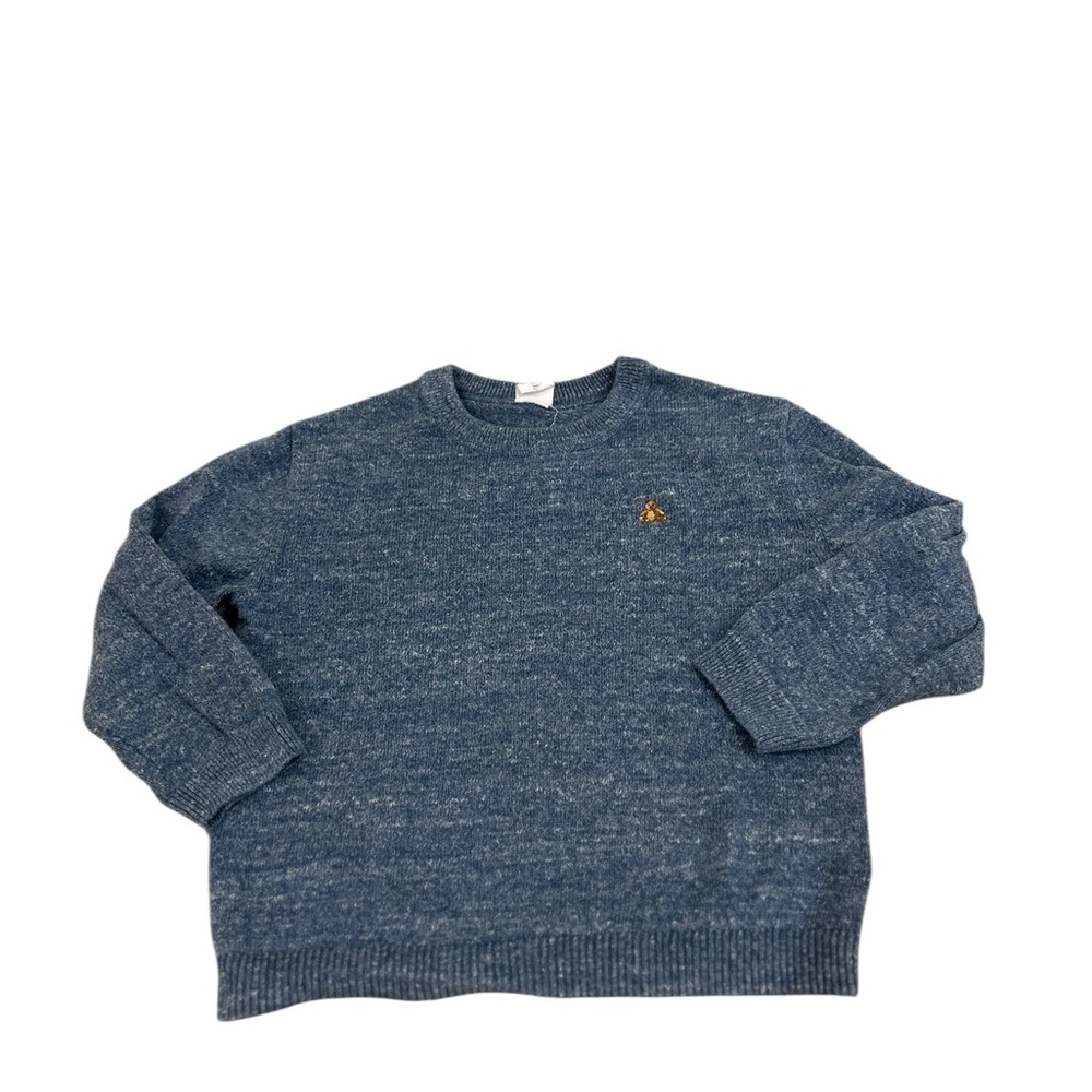 GAP Soft Blue heathered Knit sweater Teddy Bear logo on chest ribbed hems sz 4